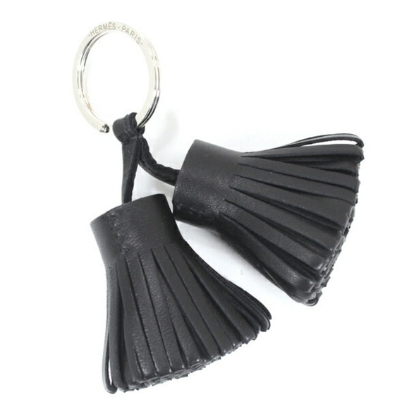 Hermes Hermès Carmen Unodos Keychain Bag Charm in Black Lambskin with Tassel ... - Picture 1 of 8